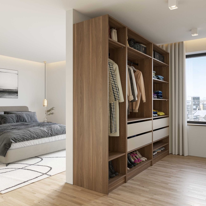 Kleiderschrank offen | schmal | mit Kleiderstange und...